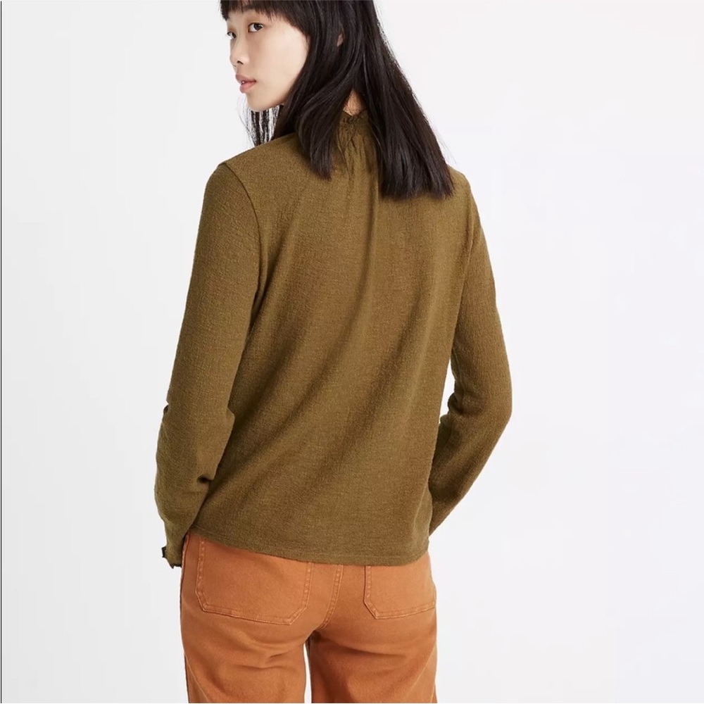 Madewell Texture & Thread Olive Green Ruffle Mock Neck Bell Sleeve Top - Picture 2 of 7